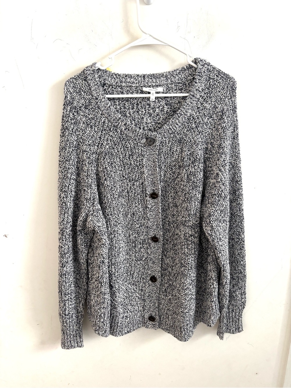 Maurices Womens 2X Cardigan Fisherman Black White Marled Chunky Button Front